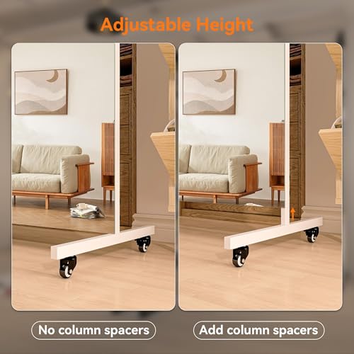 Hasipu 71" x 36" Full Length Floor Mirror on Wheels, White | Tempered glass, sturdy metal frame, smooth rolling casters, removable stand, ideal for gym, bedroom, dance studio & yoga. - color: White, size: 71"L x 36"W