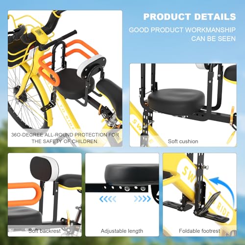 Child Bike Seat for Adult Bike,Retractable Baby Bike Seat Front Mounted for Children 2-6 Years Old - color: gold for bike