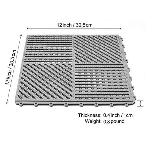 9 Pack Interlocking Drainage Tiles Double Non-Slip Tiles Mat with Drain Holes for Pool, Bathroom, Shower, Pantry, Patio, Boat, Pet Area, 12" L×12" W×0.4" Th Gray - color: Grey, size: 9 Pack (12"L x 12"W x 0.4"Th)