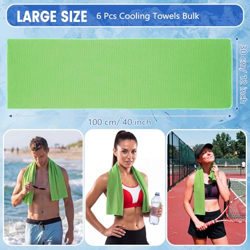 Hosuly 6 Pack Cooling Towels 40"x12" Ice Towel Cooling Neck Wraps Soft Breathable Chilly Stay Cool in Summer for Sports Yoga Golf Gym Activities(Bright Green) - color: Bright Green