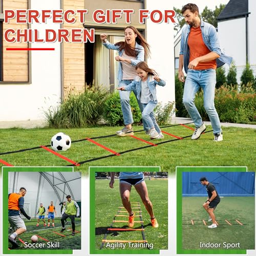 Fixed Rung Agility Ladder - 20ft 12 Rungs No Tangle Speed and Agility Training Equipment for Soccer Footwork Training with Carrying Bag/Ground Stakes for Adults Youth Kids - color: Orange