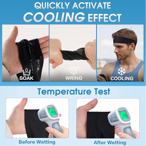 Sukeen Cooling Sports Headbands for Men: Instant Cooling Moisture Wicking Sweatbands Non-Slip Elastic Mens Headband Gym - color: Black, 4 pack