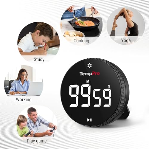 TempPro Magnetic Kitchen Timers for Cooking, Digital Timer for Kids Teacher | Countdown Timer with Easy-Twist Knob, Loud Alarm & Silent Mode, Classroom Timer with Large LED Display for Office Workout