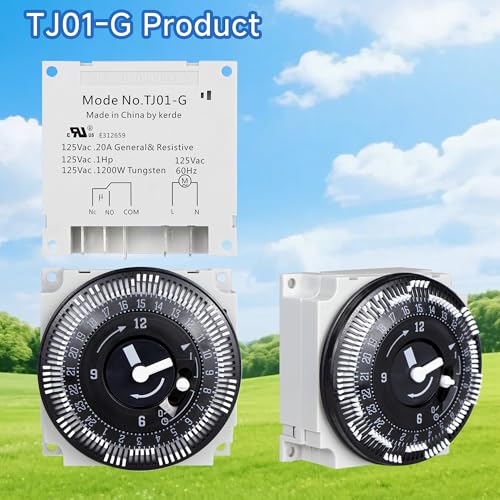 KERDE TJ01-G 24-Hour Timer, 120V 20-Amp Manual Override, 15-Minute Interval Switch, Indoor/Outdoor Appliance Timer for Lights, Fans, Pumps, DIY Electrical Projects