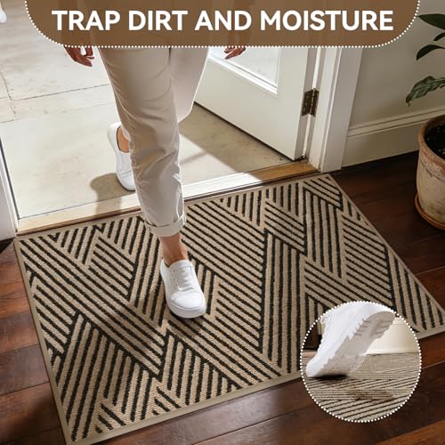 Door Mat Indoor Outside Entrance 17"x30", Low-Profile Non Slip Outdoor Inside Doormat Entryway Mat, Dirt Resistant Absorbent Front Porch Welcome Entry Mats, Washable Easy Clean, Brown - color: Brown, size: 17"x30"