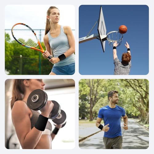 12 PCS Sweatbands Sports Wristband, Sweat Absorbent, for Basketball, Tennis, Football, Running - color: black