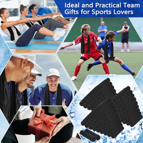 Hosuly 100 Pack Cooling Towels, 40"x12" Cooling Towels for Neck and Face Breathable Soft Chilly Sweat Rag Microfiber Sport Rags for Gym Yoga Golf Running - color: Black