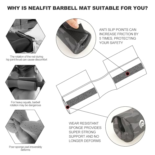 NEALFIT Barbell Squat Pad with Thick Nylon Padding, Hip Thrust Pad for Squats, Lunges, Neck Shoulder Squat Pad for Olympic or Standard Bars - color: Camo