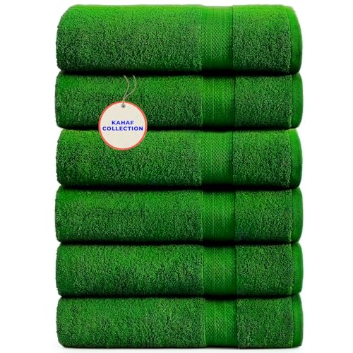 KAHAF COLLECTION 100% Cotton Bath Towels, 24x48 Pack of 6 Towels, Quick Dry, Highly Absorbent, Soft Feel Towel, Gym, Spa, Bathroom, Shower, Pool, Luxury Soft Towels (Dark Green, 24x48-6 Pack) - color: Dark Green, size: 24x48 - 6 Pack