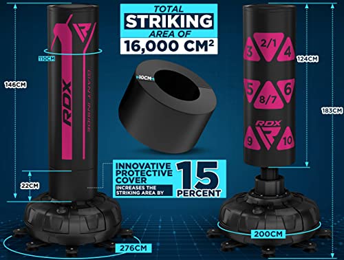 RDX XXL 330LBS Target Freestanding Punching Bag with Cover & Gloves – 72” Adult Heavy Pedestal Punch Bag Set - 17 Suction Cup 8 Extended Legs Stand Base - Kick Boxing MMA Muay Thai Home Gym Fitness - color: PINK