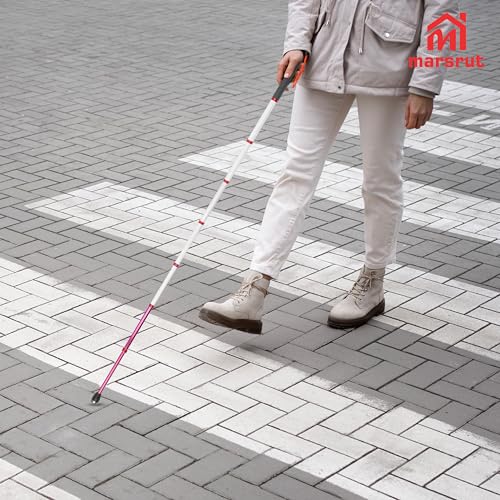 Telescoping Cane, 55" Blind Cane Telescopic Walking Stick, Reflective Retractable Mobility Aids Telescope Assist Tool for Elderly Night Warning, Roller Head Screw-in, Storage Bag, Titanium Alloy