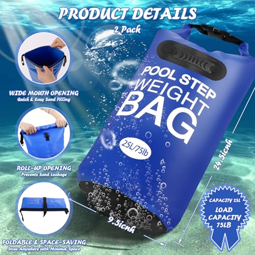 75 lb Heavy Duty Pool Ladder Weights - 2 Pack Pool Step Sand Bags for Above Ground Pools, Waterproof 500D PVC, Tear-Resistant Pool Stair Stabilizer to Prevent Floating, Blue - color: Blue, size: 75 lb