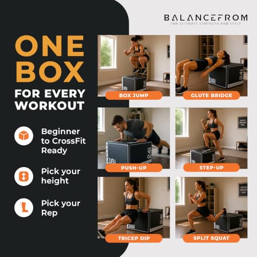 BalanceFrom 3-in-1 Foam Plyometric Jump Box for Home Gym with Multiple Height Options – Versatile Plyo with Non-Slip Surface for Strength, HIIT, Step-Ups, and Agility Training - color: Black & White, style: 20 x 24 x 16 inch (10lbs)