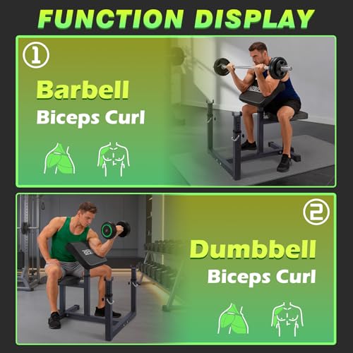 Preacher Curl Bench, Max Load 450 LBS Strength Training Bench Home Gym Bench Fitness Equipment,6-Level Seated Barbell Dumbbell Bicep Curl Machine Weight Bench - color: Black