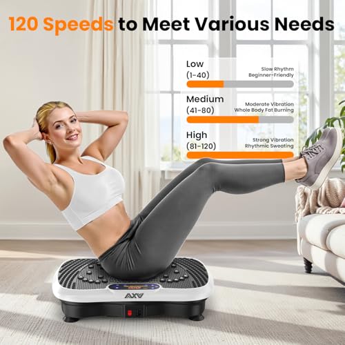 AXV Vibration Plate Fitness Platform Exercise Machine Vibrating Shaking Full Body Shaker Workout Vibrate Stand Shake Board Sport for Weight Loss Fat Burner for Gym Home Office - color: SLIM.WHITE
