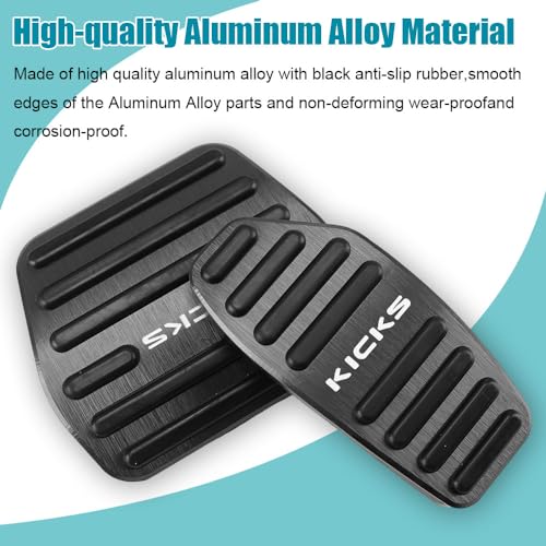 LEXLEY,with Kicks Logo 2PCS Anti-Slip Aluminum Brake Gas Pedal Pads,Auto No Drilling Accelerator Pedal Covers Only for Nissan 2018-2025 2026 Kicks-Black - color: BLACK