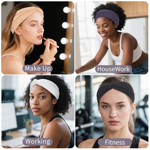 12 Pcs Stretchy Headbands for Women, Absorbed Sport Headband Soft Twist Knotted Hairbands for Daily Life Yoga Workout (Neutral Color 2) - color: Neutral color 2