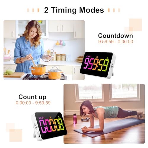 PERSUPER Kitchen Digital Timer, Count Down Up, Rechargeable, Vibration Mode Adjustable Volume and Brightness LED Display, Time Management Cook, Desk, Kids Adults Study Teaching, Kitchen Gadgets RGB - color: .Rgb