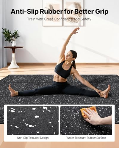 VEVOR 0.56Inch 96sq.ft 24 Tiles Gym Flooring for Home Gym, Rubber Top with High Density EVA Foam, 24 x 24In Gym Floor Exercise Equipment Mats, Interlocking Gym Mats, Puzzle Workout Mats, Black & White - color: Black & White, style: 24 Tiles (96 Sq Ft)