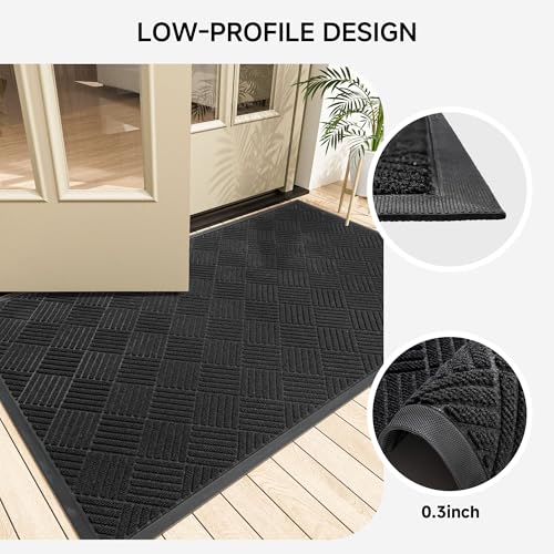 100pointONE Front Door Mat, Heavy Duty Indoor Outdoor Doormat, 72" x 24" Low Profile Outdoor Mats for Home Entrance, Stain and Fade Resistant Welcome Mat Ideal for High Traffic Area, Diamond Black - color: Black Diamond, size: 2' x 6' (Rectangular)