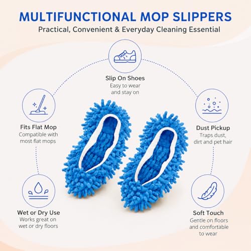 Mop Slippers Floor Cleaning Slippers Reusable Slipper Mop Covers Wearable Floor Cleaner for Household Indoor Use ,Blues - color: Blues