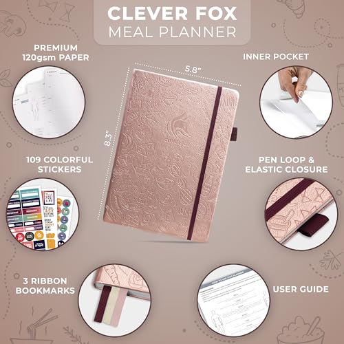 Clever Fox Weekly Meal Planner - Weekly & Daily Meal Prep Journal with Shopping and Grocery Lists for Menu Planning, Healthy Diet & Weight Loss Tracking, Lasts 1 Year, Undated, A5 - Rose Gold - color: Rose Gold