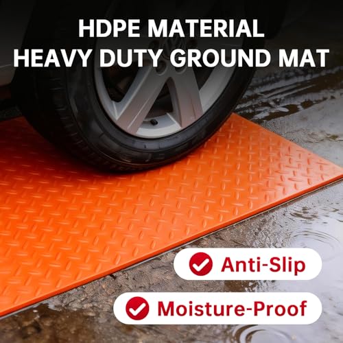 12Pcs 3'x8' Ground Protection Mats w/22 Connectors, Double Sided Diamond Tread, High Density Polyethylene, 90Ton Load Heavy Duty Mat for Lawn Dirt Construction(Orange) - size: 3x8 orange