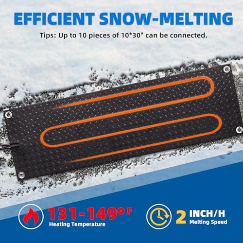 3PCS Heated Snow Melting Mats 10 x 30,Upgraded Anti-Slip Electric Snow Walkway Outdoor Mats,Winter Ice Heat Rubber Mat for Stairs Steps Floor