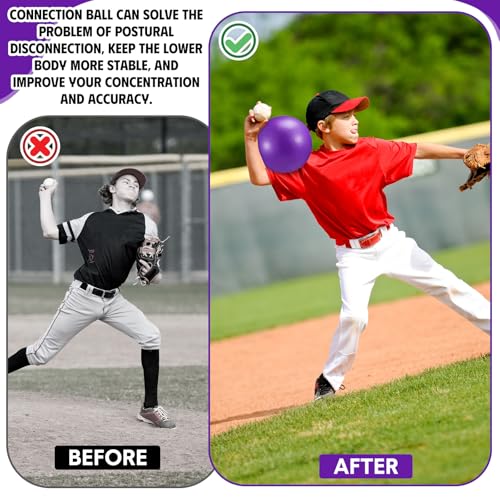 2 Pcs Connection Ball with Pump 9 Inch Pilates Baseball Softball Batting Trainer Improve Arm Action Hitting & Pitching Efficiency Connection Ball for Baseball - color: Purple