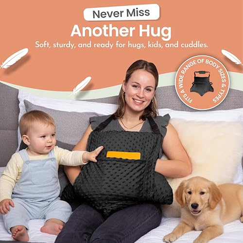 MOYOAMA Hysterectomy Pillow Post Surgery – Form-Fit Support Shield with Secure Straps, 2 Pockets, & Cozy Muff – After Hysterectomy Recovery Must-Haves, Post-Op C-Section Pillow Post Surgery Gifts - color: Charcoal Black