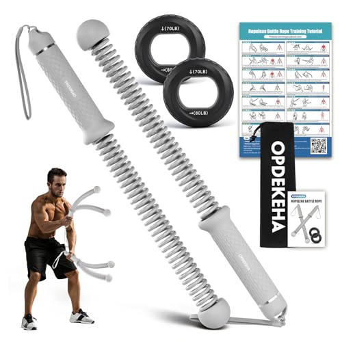 Weighted Ropeless Battle Rope for Home Gym, with Grip Strengthener & Poster | Portable Cordless Battle Rope with Storage Bag for HIIT, Strength, High Calorie Burn & Quiet Cardio Training Men & Women(2PC)