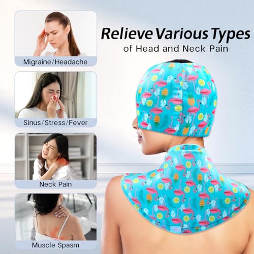 Migraine Relief Cap & Neck Ice Pack Wrap Set, Headache Relief Cap & Cervical Ice Pack, Hot and Cold Therapy for Headache, Neck & Shoulder Pain, Tension & Stress Relief, Post-Surgery Recovery