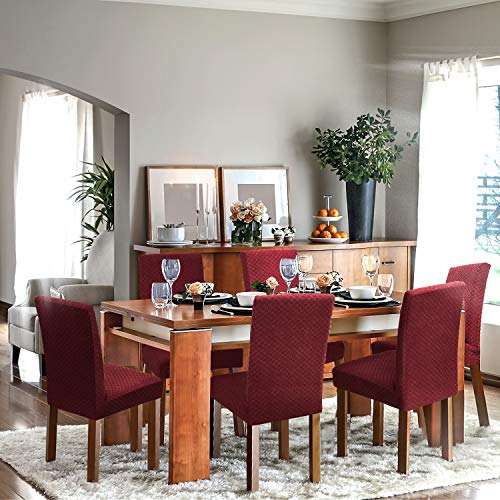 YEMYHOM 2 Packs Latest Checkered Dining Chair Slipcover Parsons Chair Furniture Protector Stretch Chair Covers for Dining Room, Restaurant, Kitchen, Party (Christmas Wine Red) - color: Christmas Wine Red, size: 2 Packs - Dining Chair