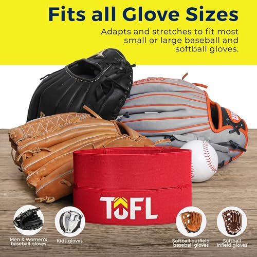TOFL Baseball Glove Wrap Band for Mitt Shaping | Elastic Strap with Adjustable Closure for Pocket Forming & Storage | Youth & Adult Softball Mitt Care Accessory (Color & Quantity Options) - color: Red