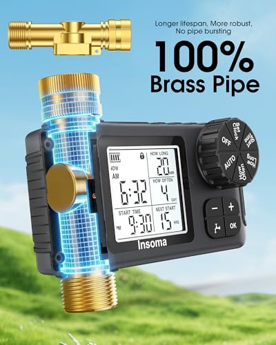Water Timer for Garden Hose with 100% Metal Pipe, Programmable Sprinkler Controller for Garden Faucet with Auto/Manual/Rain Delay Mode, Irrigation Timers for Lawn, Yard, Outdoor Plants - size: 1 Zone-Metal Pipe