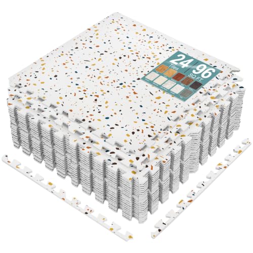 Sorbus Wood Grain Floor Tiles Foam Mat EVA Interlocking Mats Tile 3/8-Inch Thick Flooring Wood Puzzle Exercise Mats w/Borders - Home Playroom Basement, Apartment, Trade Show, Baby, Dance - color: Confetti, size: 24 Pack