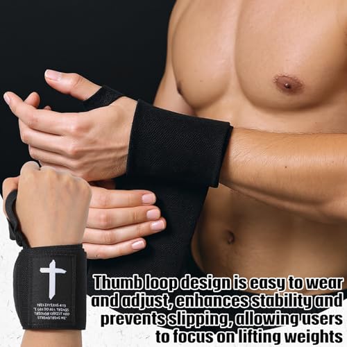 Simgoing Cross Faith 25" Wrist Wraps for Weightlifting, Wrist Straps for Men and Women, Straps Support with Heavy Duty Thumb Loop Wrap for Powerlifting, Strength Training, Bodybuilding