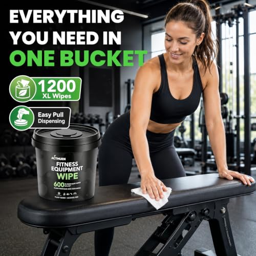 Gym Equipment Wipes, 600 Count Yoga Mat Cleaner Wipes | Green Tea & Aloe Formula • Alcohol Free • Large Wipes • Fresh Scent • Home & Commercial Use