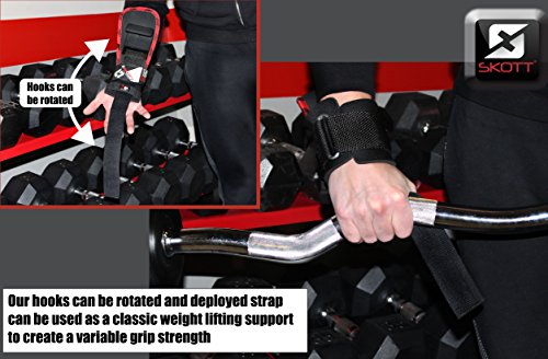 skott Evo 2 Series Pro Metal Weight Lifting Hooks - Best Heavy Duty Power Lifting Grip Assistance - Set of 2