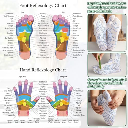 Reflexology Socks with Gloves Tools Set Foot Massage Socks Reflexology Socks with 5 Tools Socks with Trigger Point Massage Tool Acupressure Socks Reflexology Foot Massage Socks for Women and Men