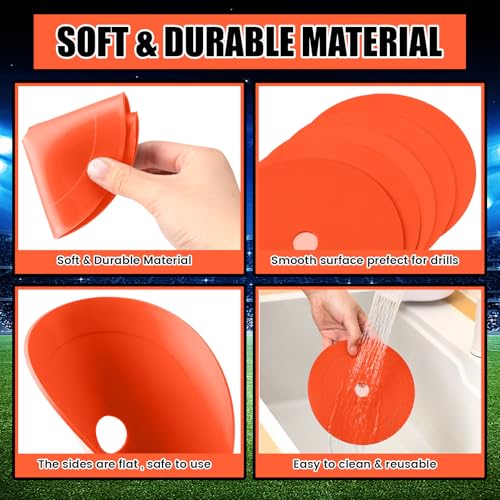 Silipull 6 inch Flat Cones Spot Markers Non-Skid Floor Hole Soccer Cones Field Court Spot Markers Flat Discs Soccer Training Equipment for Football Sports Speed Agility Practice - color: Orange