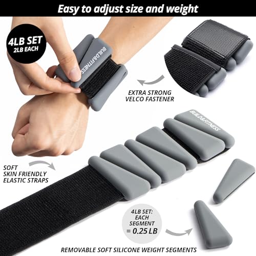 Wrist & Ankle Weights, Adjustable Bands for Women & Men Workouts, Set of 2 – 2lb or 4lb (1lb or 2lb each strap) Ideal for Runs, Jogs, Walks, Yoga, Dance, Pilates, Cardio, Aerobics, Strength Training - color: Grey, size: 4LB (2LB each)