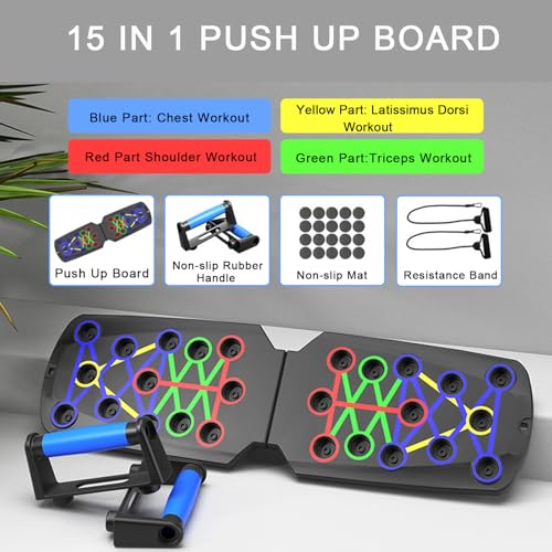 Push Up Board for Men - 15-in-1 Foldable Pushup Board with Push Up Bar, Handles & Bands, Portable Home Gym & Workout Equipment for Chest Exercise, for Teen Boys 16-18 & Gym Lovers - color: BLACK-1