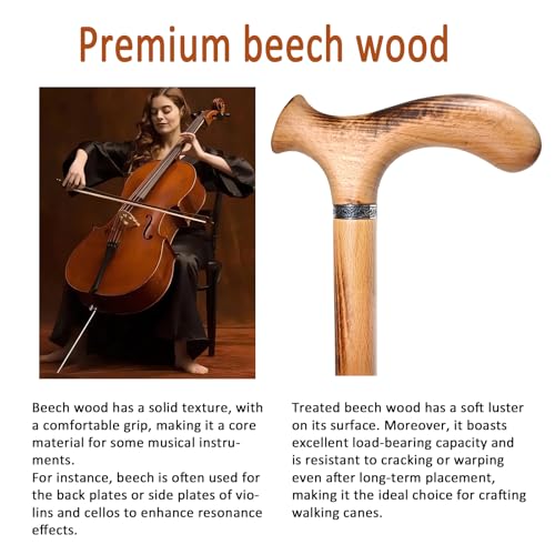 Wooden Walking Cane with 5 Height for Men and Women, Handmade Wood Cane with Comfort Grip Handle, Supportive Mobility Aid for Seniors, Fashionable & Classic Lightweight Stick - color: Burlywood, size: 33inch