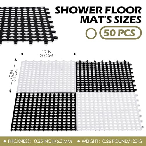 Tinideya 50 Pcs Drainage Interlocking Floor Tiles, 12'' x 12'' Soft TPE Non Slip Shower Floor Tiles for Pool Bathroom Shower Balcony Patio Locker Room Basement Stairs(Black and White) - color: Black and White