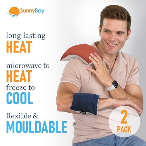 SunnyBay Small Microwave Heating Pad, Microwavable Versatile Cold/Heated Neck and Shoulder Wrap for Back Pain and More, Moist Heat Cotton-Fleece Pad, 6x11 Inches, Navy Blue and Persimmon, Pack of 2 - color: Pack of 2 - Navy Blue and Persimmon