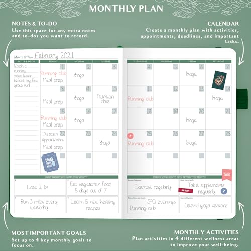 Legend Wellness Planner & Food Journal – Daily Diet & Health Journal with Exercise & Weight Loss Tracker – Nutrition Diary, 6 Months (Forest Green) - color: Forest Green Gold Foil, size: A5 (5.8” x 8.3”)