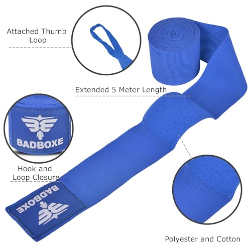 TWISTER FIGHT WEAR Boxing Hand Wraps 180" (4.5 Meter) – Premium Cotton-Polyester Blend with Thumb Loop and Hook & Loop Closure for Boxing, MMA, Muay Thai & Kickboxing - color: Blue (2 Pair)