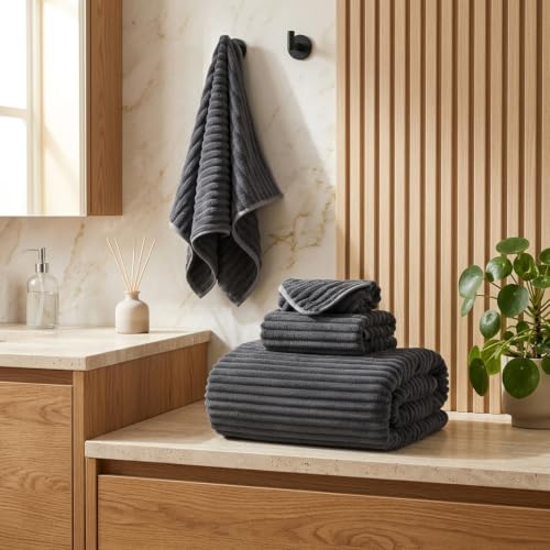3 Piece Bath Towel Set, 40"x80" Bath Sheets,Charcoal Gray | 1Bath towels 1Hand towels 1Washcloths，Microfibers，Extra-large size，Big and Tall users，Quick dry，Highly Absorbent - color: Charcoal Gray, size: 3 Piece Towel Set