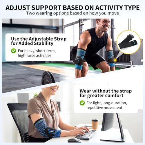 CAMBIVO 2 Pack Tennis Elbow Brace, Dual Gel Pad Compression Sleeve, Black | Adjustable Strap, Targeted Relief for Tendonitis, Golfer‘s Elbow, Breathable Knit, Daily Wear, Non-Slip Fit, for Men Women - color: Blue, size: Medium